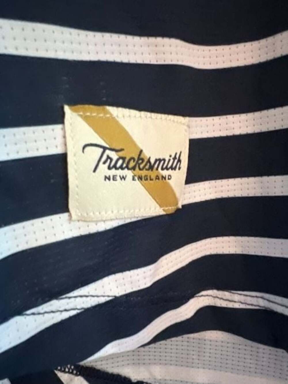 Tracksmith Women's Navy and White Striped Performance Running T-Shirt - Picture 2 of 8